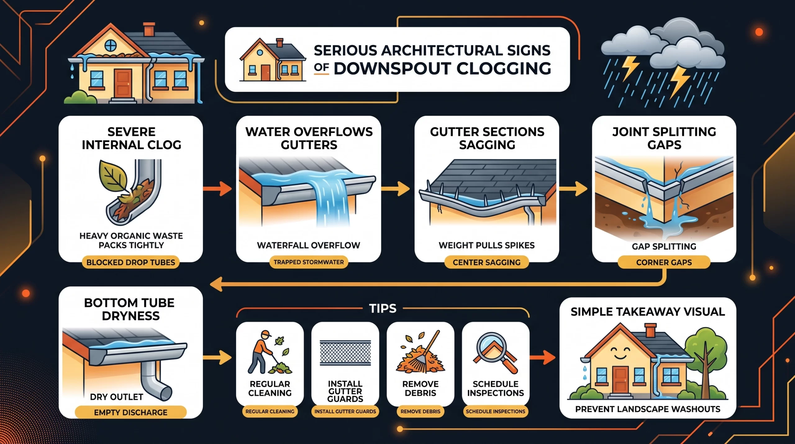 architectural signs of downspout clogging