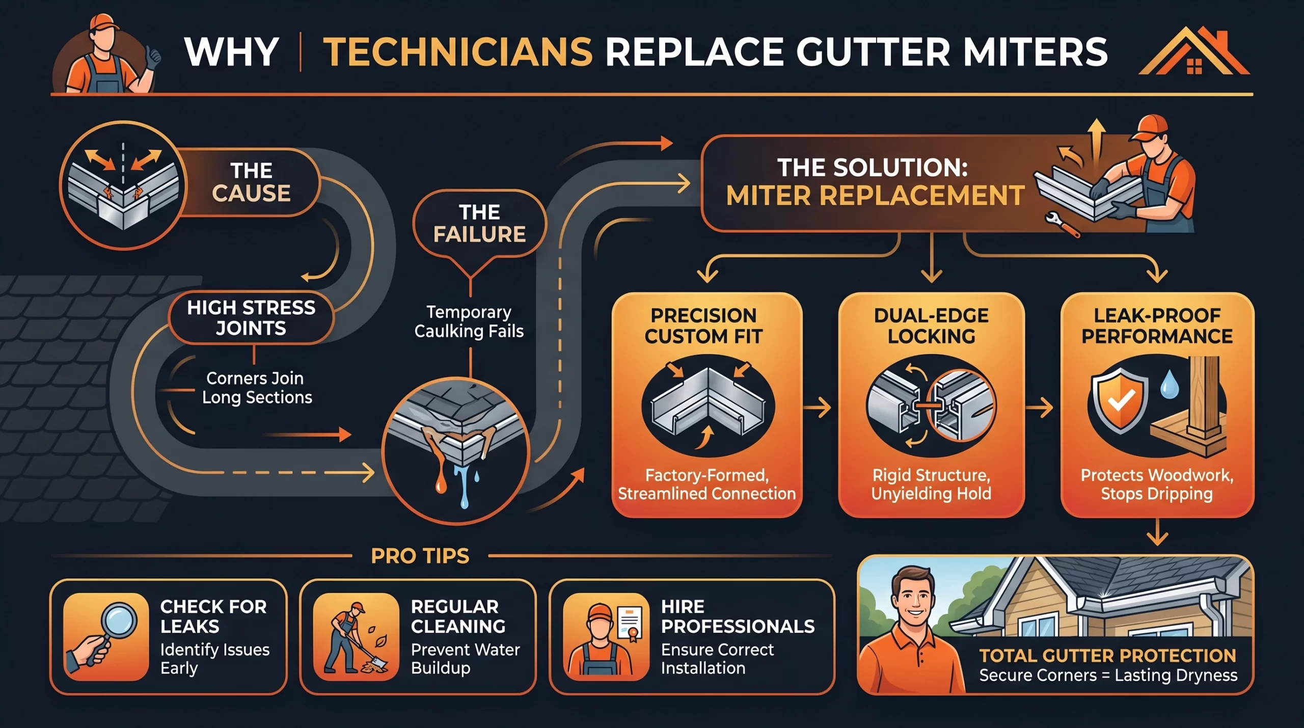 why technicians replace gutter miters